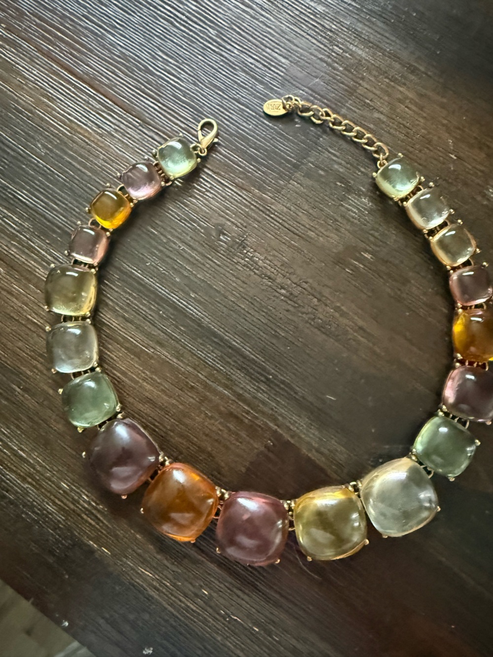 Zara Multicolor Pastel Glass Cabochon Necklace - Gold